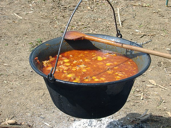 Hungarian goulash in a traditional "bogrács" (cauldron)