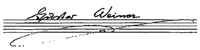 Unterschrift von Gustav Weiner auf einem Notenblatt