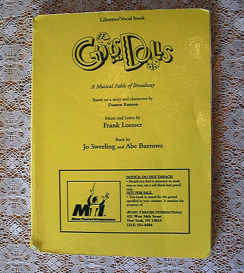 Guys and Dolls, Libretto and Vocal book, printed by Music Theatre International, 1978