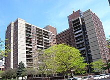 Harborview Terrace public housing buildings between West 54th and West 56th Streets, and Tenth and Eleventh Avenues, part of the New York City Housing Authority Harbor View Terrace NYCHA jeh.jpg