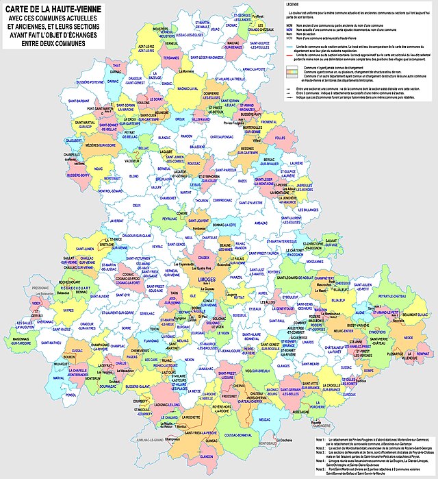 Évolution des communes et des sections de la Haute-Vienne