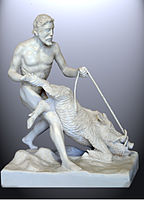 Hercules capturing the Erymanthian Boar, by J.M. Félix Magdalena (b. 1941)