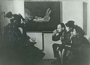 Solo exhibition in Krzysztofiak's studio in Smolna Street, April 1960 (S. Mrozek, M. Obremba-Mrozek, K. Brzechwa). Hilary3.jpg