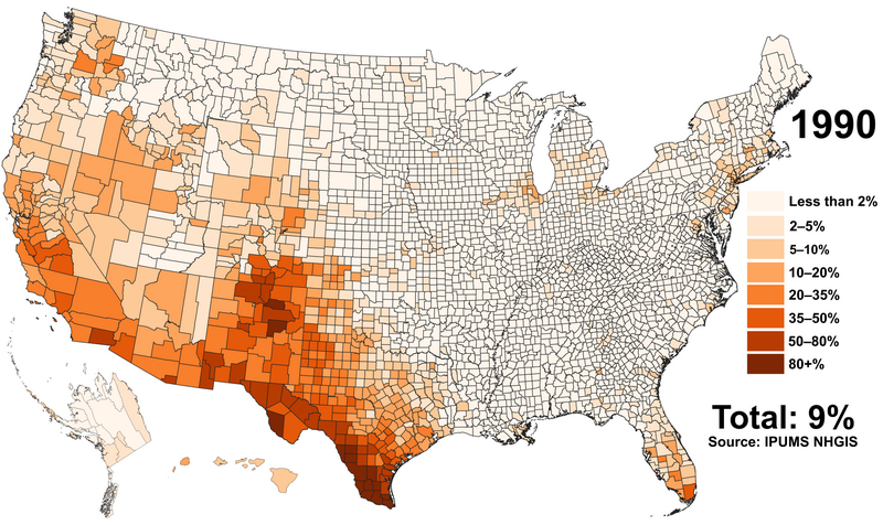 File:Hispanic Americans 1990 County.png