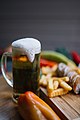 Homemade traditional Serbian sausage with a glass of cold refreshing beer. (49174889861).jpg