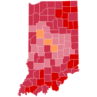 Results by county:
.mw-parser-output .legend{page-break-inside:avoid;break-inside:avoid-column}.mw-parser-output .legend-color{display:inline-block;min-width:1.25em;height:1.25em;line-height:1.25;margin:1px 0;text-align:center;border:1px solid black;background-color:transparent;color:black}.mw-parser-output .legend-text{}
Murdock--70-80%
Murdock--60-70%
Murdock--50-60%
Lugar--50-60% Indiana U.S. Senate Republican primary, 2012.svg