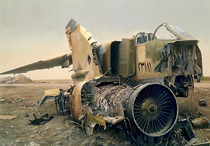 Мотор страдалог ирачког авиона, у Пустињској олуји.