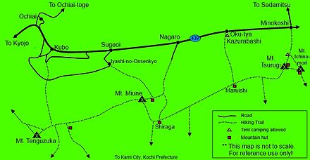 Mountain trail map of the Iya valley