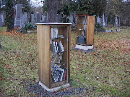 Memorial bookshelves in the Jewish Cemetery