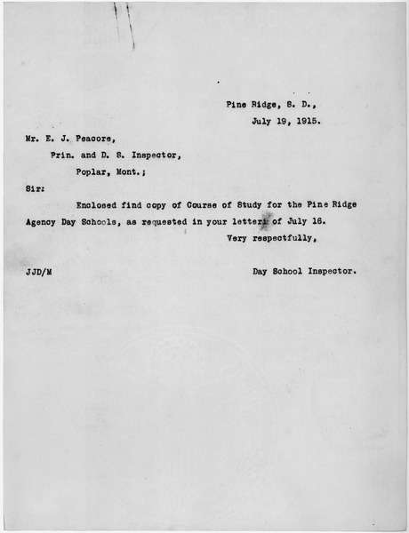 File:J.J. Duncan to E.J. Peacore, Principal and Day School Inspector, Poplar, Montana. - NARA - 284848.tif