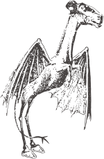 Gambar monster dengan kepala kambing, tubuh kuda, kelelawar sayap, dan ekor bercabang.
