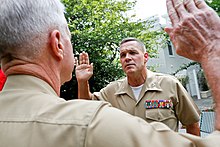 Commandant of the U.S. Marine Corps, Gen. James F. Amos, officiates a promotion ceremony at Washington, D.C., July 2, 2014. Col. John R. Ewers Jr., was nominated for appointment to the rank of major general and as the staff judge advocate to the commandant of the Marine Corps. John R Ewers promotions.jpg