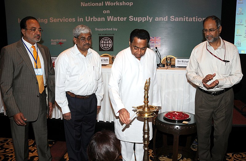 File:Kamal Nath lighting the lamp to inaugurate the National Workshop on Improving Services in Urban Water Supply and Sanitation, in New Delhi. The Secretary, Ministry of Urban Development, Dr. Sudhir Krishna and the Secretary.jpg