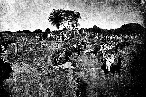 General view of the excavations in January 1889 at the Jain site of Kankali Tila, Mathura.