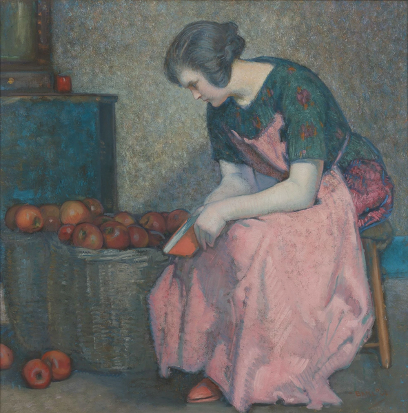 File:Lady with apples, by Myron G. Barlow.webp