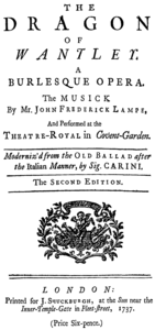John Frederick Lampe – The Dragon of Wantley – Titelseite des Librettos – London 1737