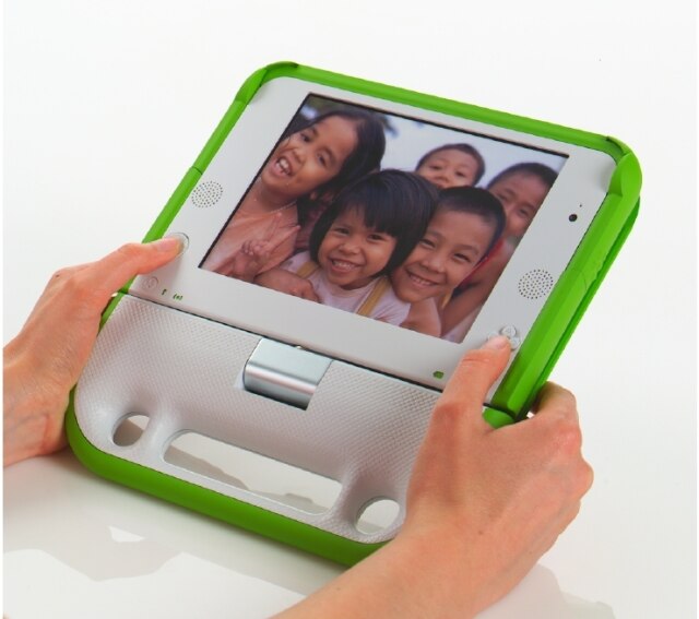 OLPC XO-1 laptop in e-book mode