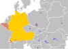 Utbredninga av tysk siden 1950.
