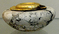 Limestone vessel with gold cover from Khasekhemwy's tomb