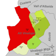 Localización de Villena respecto al Alto Vinalopó