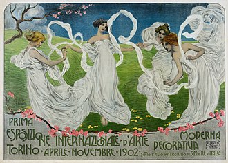 The poster for the 1902 International Exhibition of Modern Decorative Art made by Leonardo Bistolfi Locandina Bistolfi 1902.jpg