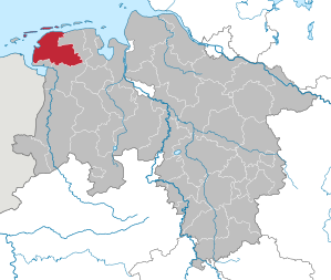 Lage des Landkreis Aurich in Niedersachsen (anklickbare Karte)