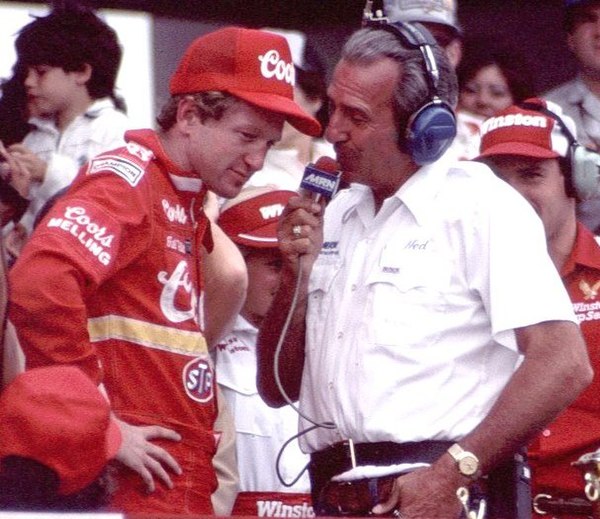 MRN's Ned Jarrett interviewing Bill Elliott after a victory