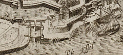 A kikötő és a zsilip 1585 körül