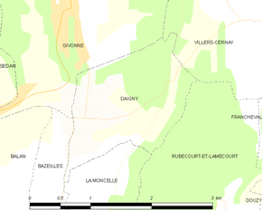 Poziția localității Daigny