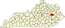 Locatie van Wolfe County in Kentucky