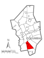 Mapa okresu Columbia v Pensylvánii se zvýrazněním Locust Township