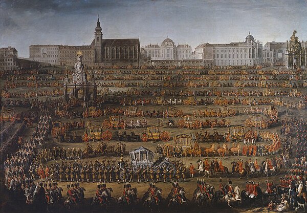 The arrival of Isabella of Parma on the occasion of her wedding to Joseph II, 1760 (painting by Martin van Meytens)