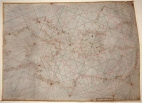 The oldest original cartographic artifact in the Library of Congress: a portolan nautical chart of the Mediterranean Sea. Second quarter of the 14th century. Mediterranean chart fourteenth century2.jpg