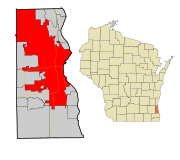 Milwaukee County Wisconsin incorporated and unincorporated areas Milwaukee highlighted.svg