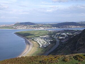 View of Morfa Conwy from Penmaen-bach, with Afon Conwy, Deganwy and Creuddyn peninsula Morfa Conwy.JPG