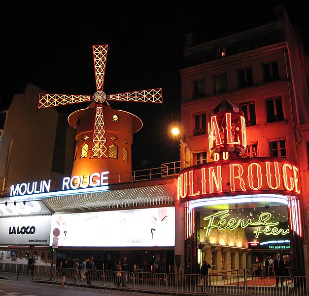 File:Moulin Rouge (nighttime) in Paris, France.jpg