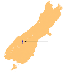 Carte montrant l'emplacement du lac Wanaka dans l'île du Sud.