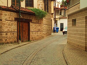 Traditional pedestrian street in an old neighborhood