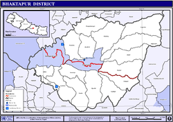 VDCs and cities (blue) in Bhaktapur