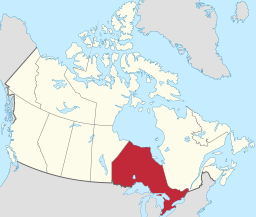 Provinsen Ontario på den kanadensiska kartan.