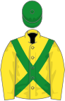 Yellow, green cross belts, yellow sleeves, green cap