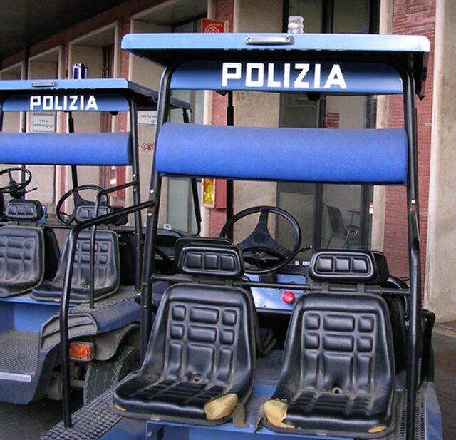 Police golf carts at Venice Railway Station