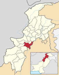 Местоположение на област Кохат (подчертано в червено) в провинция Хайбер-Пахтунхва.