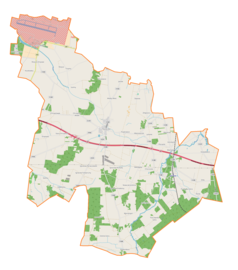 Mapa konturowa gminy Parzęczew, w centrum znajduje się punkt z opisem „Parzęczew”