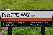 Road sign at Whipps Cross commemorating the original name of the area Phyppe Way.jpg
