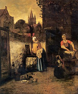 Deux Femmes et une Petite Fille dans une cour, 1657-1658.