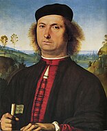 皮埃特羅·佩魯吉諾的《弗朗切斯科·德爾·奧佩雷肖像畫（英语：Portrait of Francesco delle Opere）》，52 × 44 cm，約繪於1494年，1833年始藏[48]