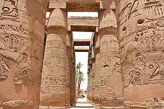 Hypostyle Hall of the Karnak Temple Complex, Luxor, Egypt, unknown architect, c.1294–1213 BC[35]