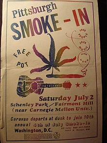Poster advertising a 1977 Yippie smoke-in in Pittsburgh PittsburghSmokeIn3.JPG