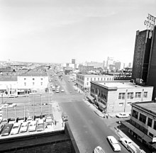 Poydras Street in 1962 before it was widened and before De Soto (Le Pavillon) Hotel renovation Poydras St New Orleans-ST-158-59-62.jpg